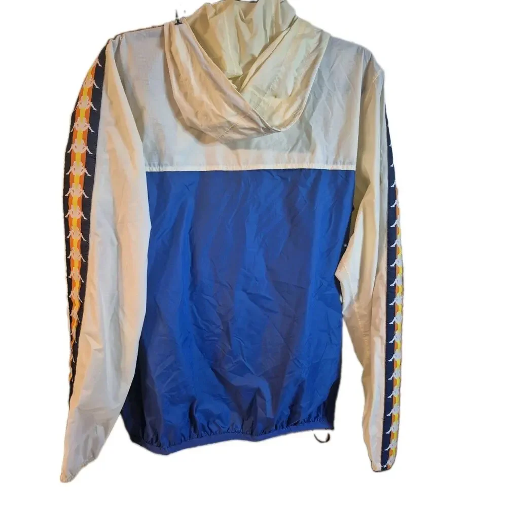 Kappa KWAY Blue White Windbreaker Jacket Medium Hoodie Italy Le Vrai Leon Banda